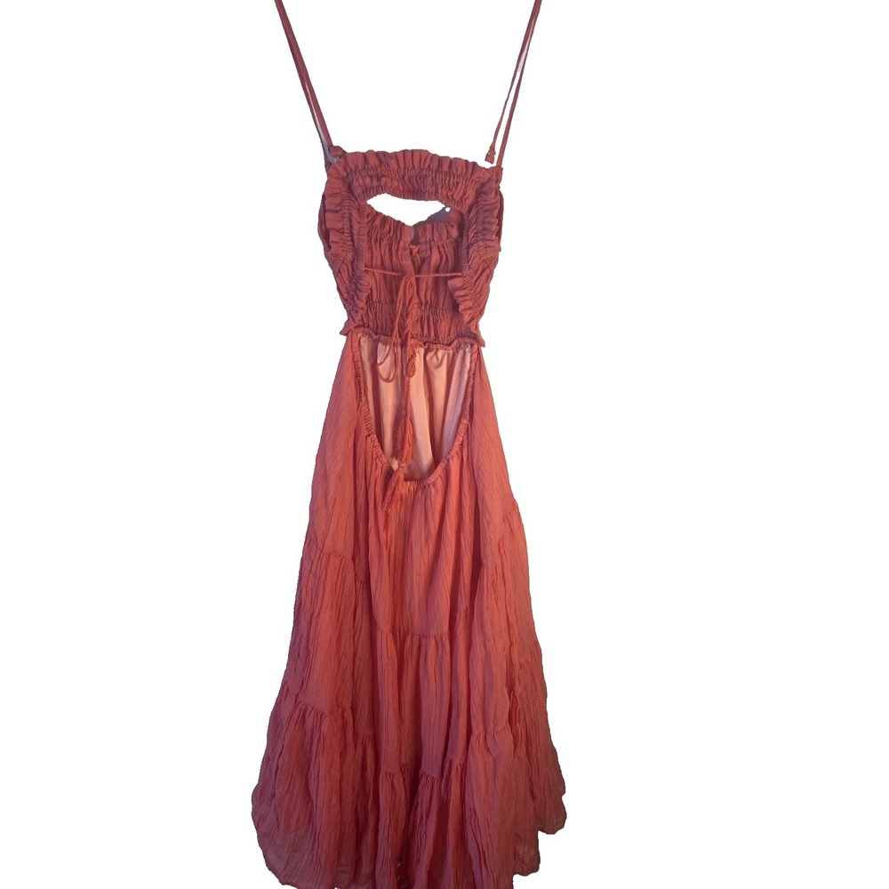 Coral Midi Tiered Open Back Boho Beach Party Dress Women‎ M Indie Festival - Picture 2 of 13